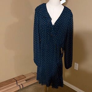 Chic Long Sleeve Navy Polka Dot Dress